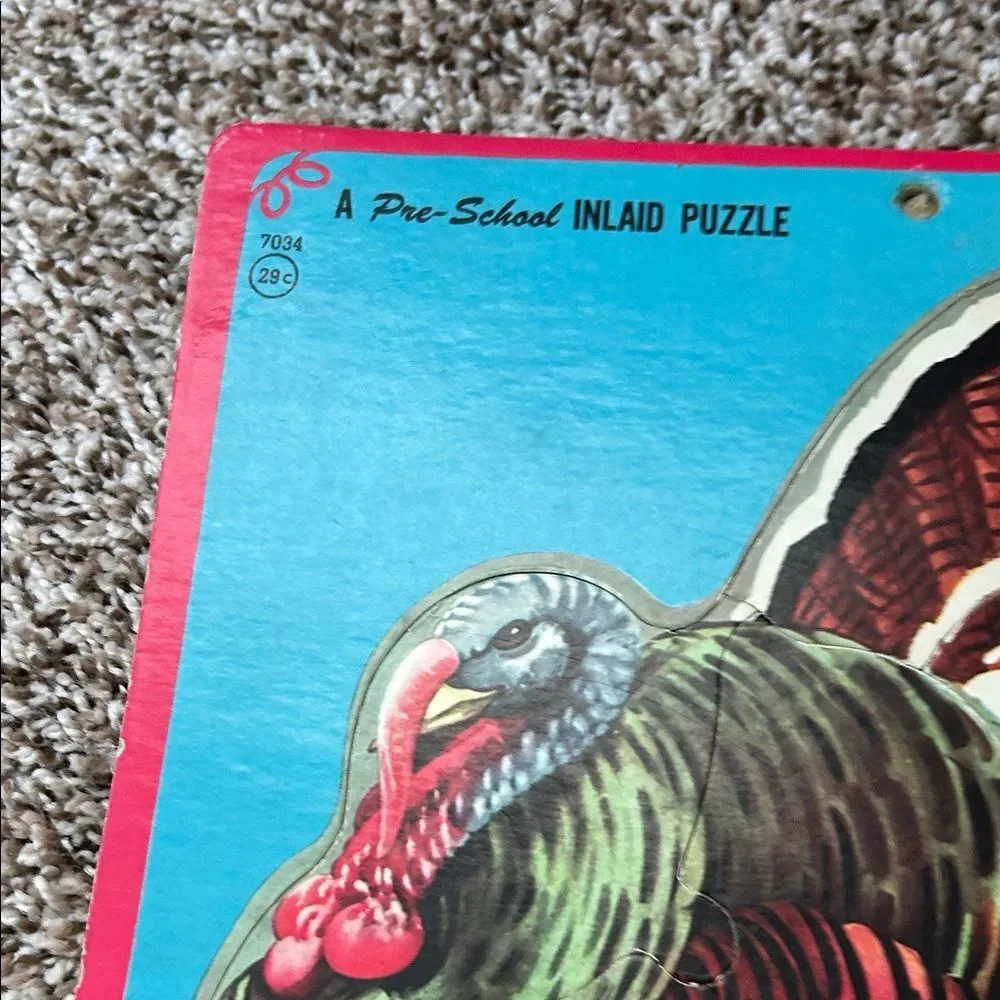 Vintage pre-k Floral & Animal Jigsaw Puzzle Lot - Bright Turquoise, Red, Pink